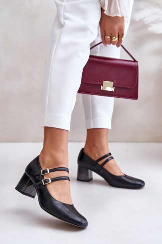Black Block Heel Pumps in High Heel Pumps with Fabric, Footbed and Heel Height