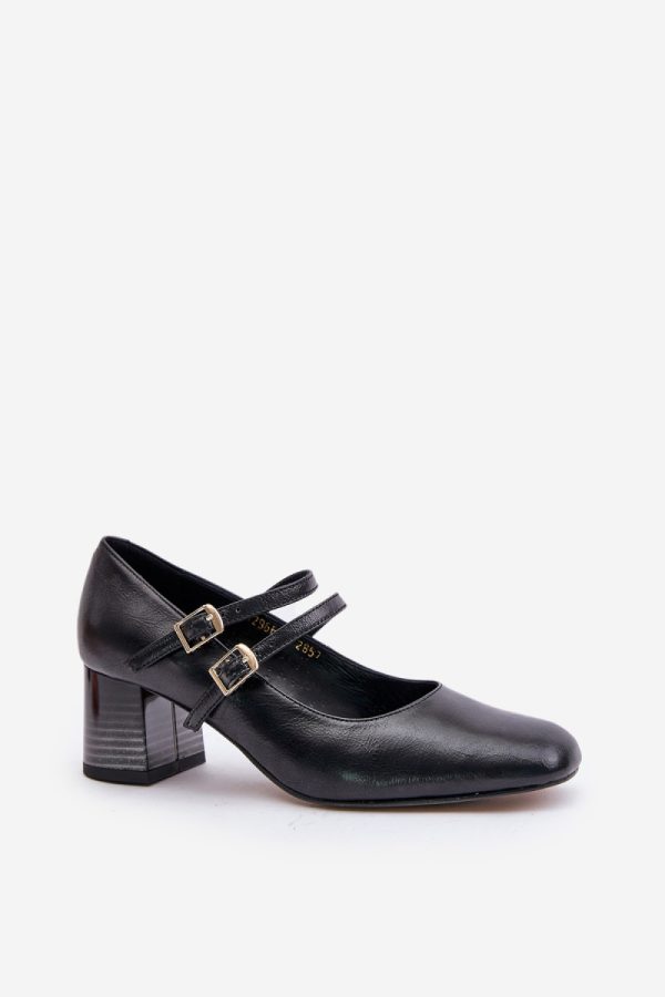 Black Block Heel Pumps in High Heel Pumps with Fabric, Footbed and Heel Height