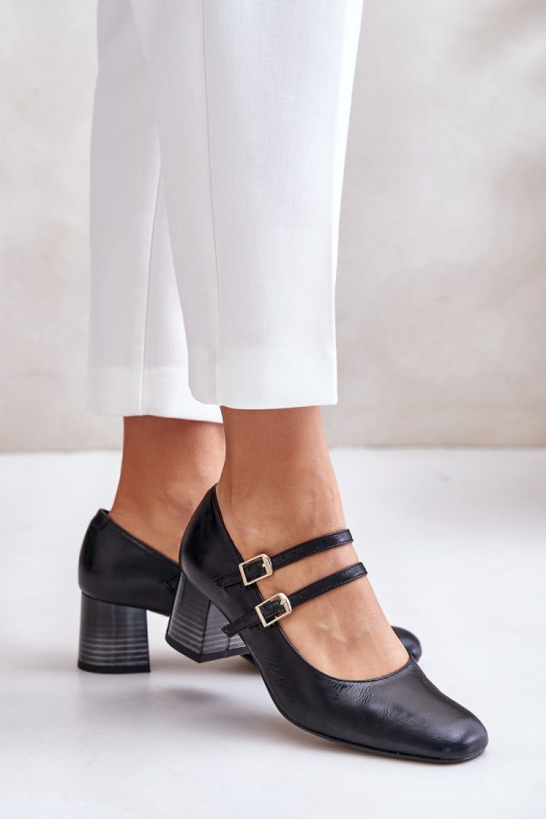 Black Block Heel Pumps in High Heel Pumps with Fabric, Footbed and Heel Height