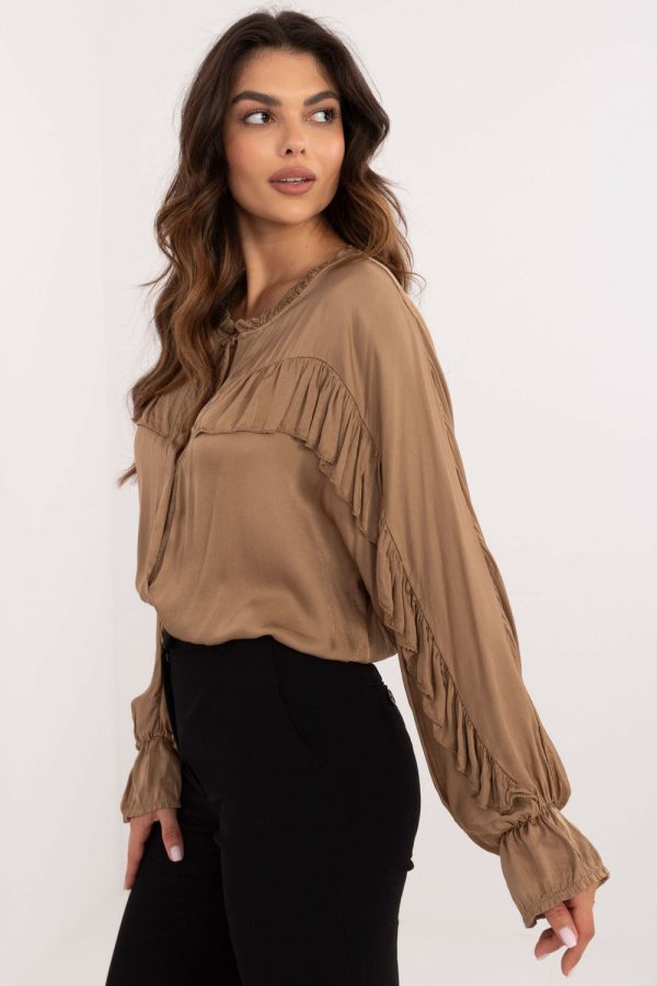 Brown Long Sleeve Shirt in Shirts For Women with Viscose