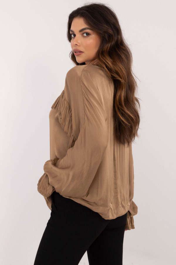 Brown Long Sleeve Shirt in Shirts For Women with Viscose