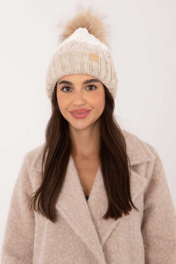 Beige Cap in Caps & Hats For Women with Acrylic, Polyamide and Wool