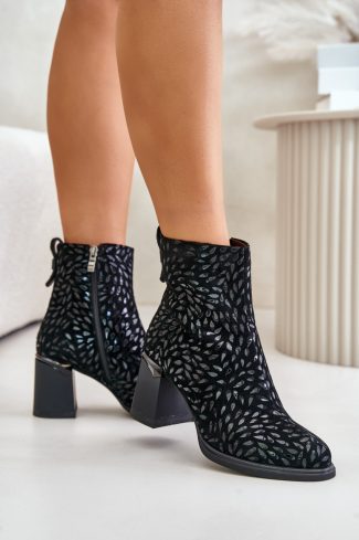 1043133.jpg Black Heel Boots in Women`s Ankle Boots & Booties with Fabric, Warmers, Footbed, Upper Height and Heel Height