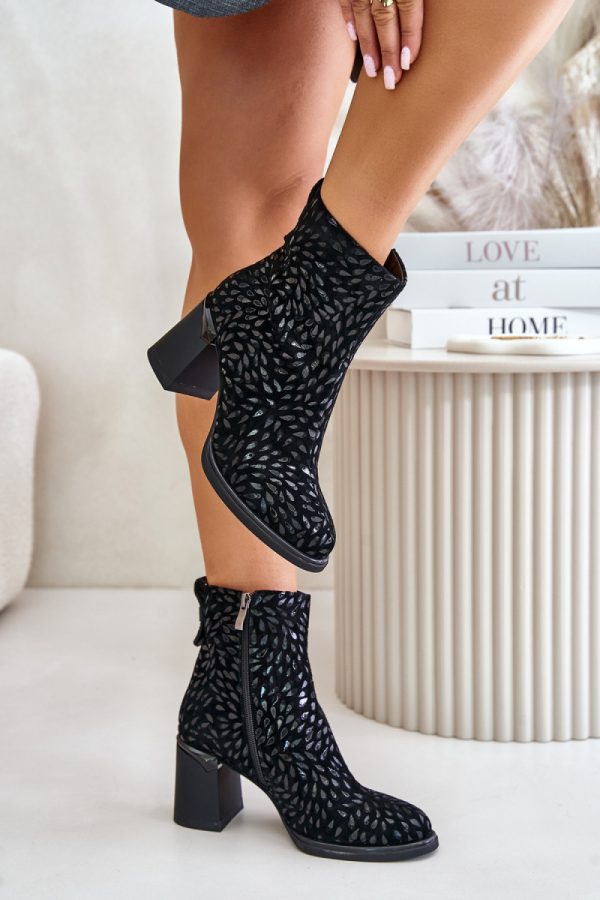 Black Heel Boots in Women`s Ankle Boots & Booties with Fabric, Warmers, Footbed, Upper Height and Heel Height