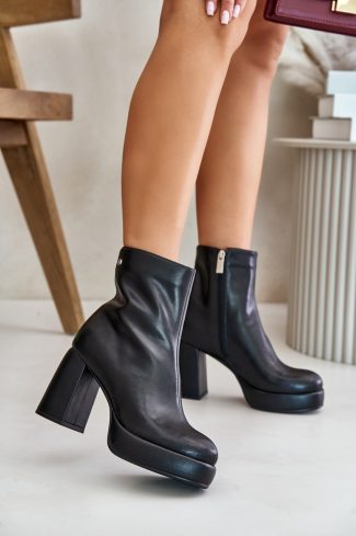 1043157.jpg Black Heel Boots in Women`s Ankle Boots & Booties with Fabric, Warmers, Footbed, Upper Height, Heel Height and Platform Height