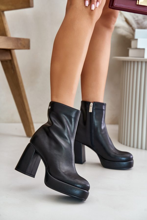 Black Heel Boots in Women`s Ankle Boots & Booties with Fabric, Warmers, Footbed, Upper Height, Heel Height and Platform Height