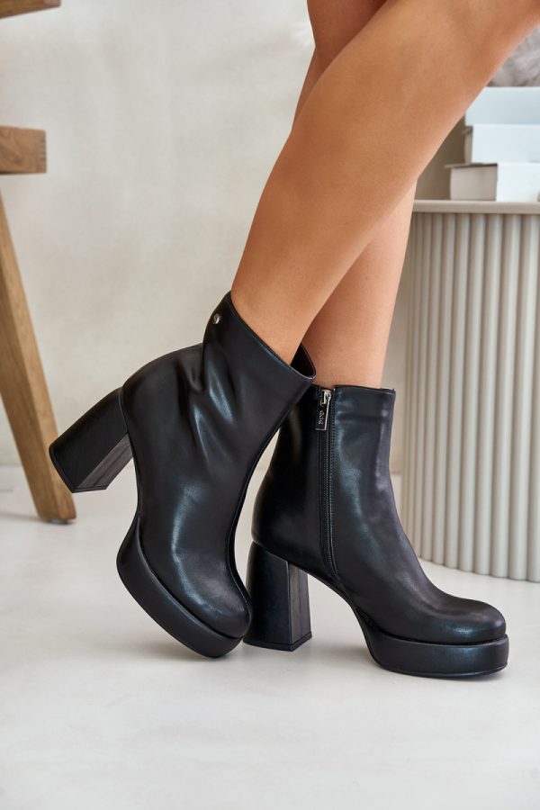 Black Heel Boots in Women`s Ankle Boots & Booties with Fabric, Warmers, Footbed, Upper Height, Heel Height and Platform Height