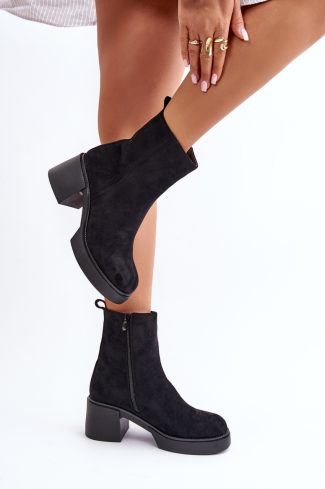 Black Heel Boots in Women`s Ankle Boots & Booties with Fabric, Warmers, Footbed, Upper Height and Heel Height