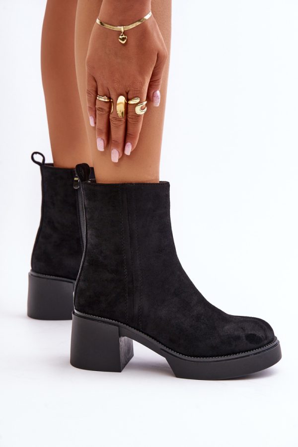 Black Heel Boots in Women`s Ankle Boots & Booties with Fabric, Warmers, Footbed, Upper Height and Heel Height