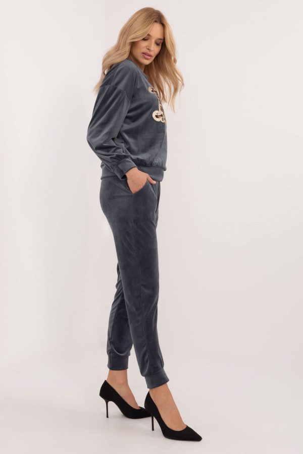 Grey Set in Pants, Trousers, Shorts with Spandex and Viscose