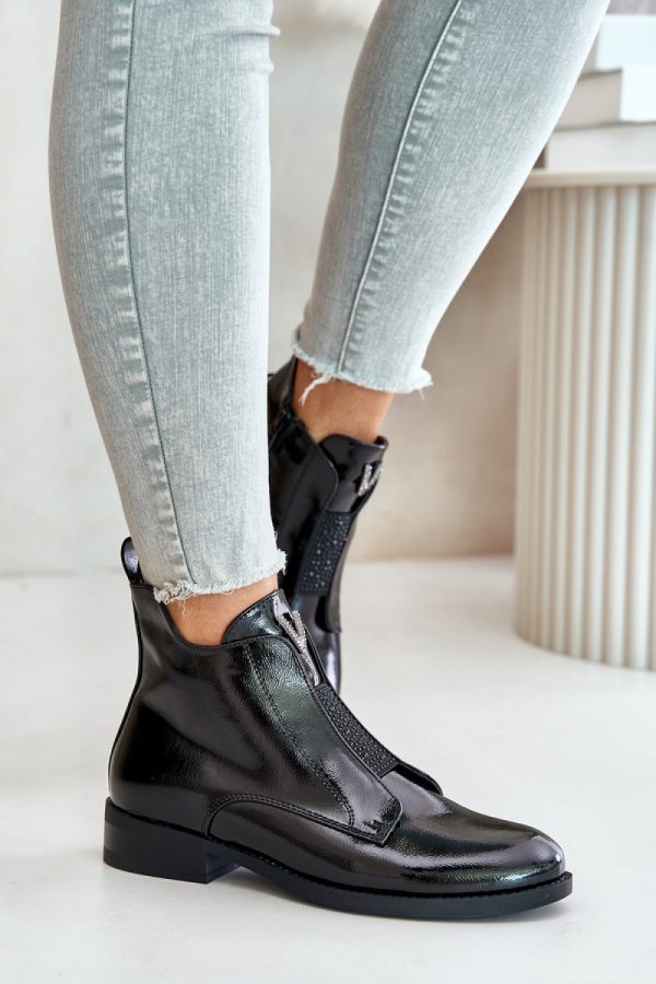 Black Boots in Women`s Ankle Boots & Booties with Fabric, Warmers, Footbed, Upper Height and Heel Height