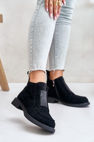 Black Boots in Women`s Ankle Boots & Booties with Fabric, Warmers, Footbed, Upper Height and Heel Height