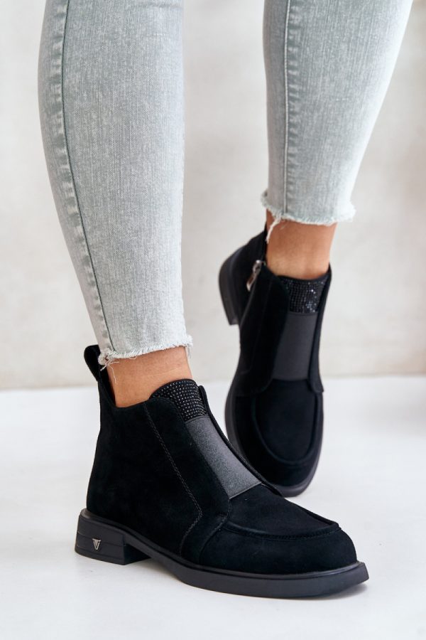 Black Boots in Women`s Ankle Boots & Booties with Fabric, Warmers, Footbed, Upper Height and Heel Height