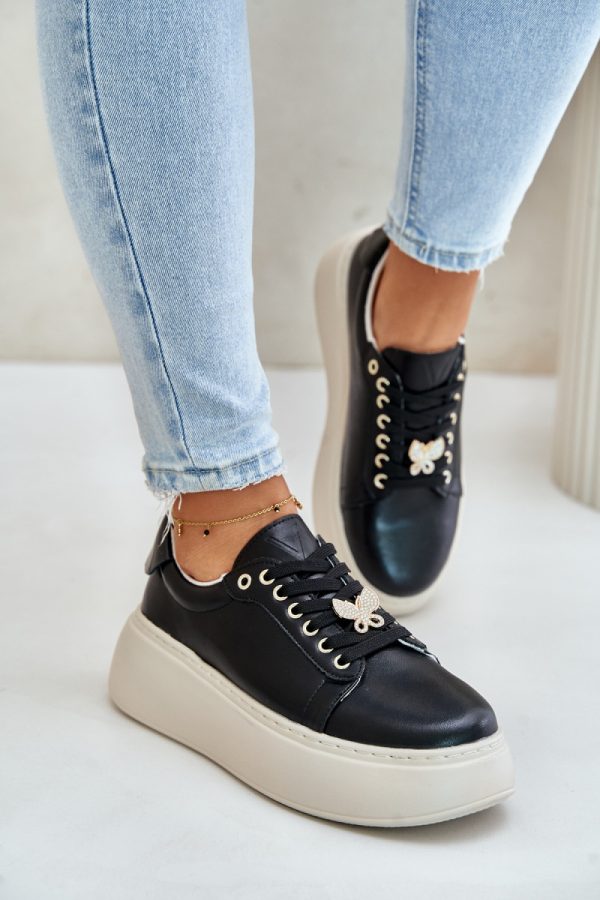 Black Sport Shoes in Women`s Athletic Shoes, Trainers, Sneakers with Fabric, Footbed, Upper Height and Platform Height