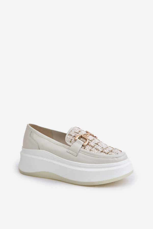 Beige Mocassin in Moccasins, Loafers with Fabric, Footbed, Upper Height and Platform Height