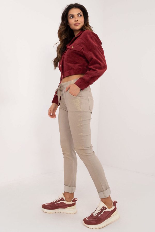 Beige Women Trousers in Pants, Trousers, Shorts with Spandex, Nylon and Viscose