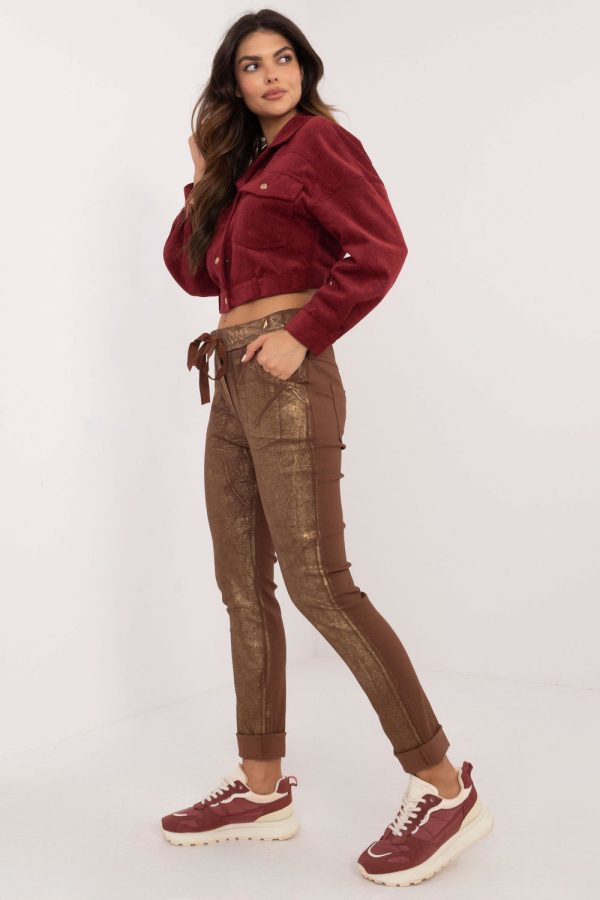 Brown Women Trousers in Pants, Trousers, Shorts with Spandex, Nylon and Viscose