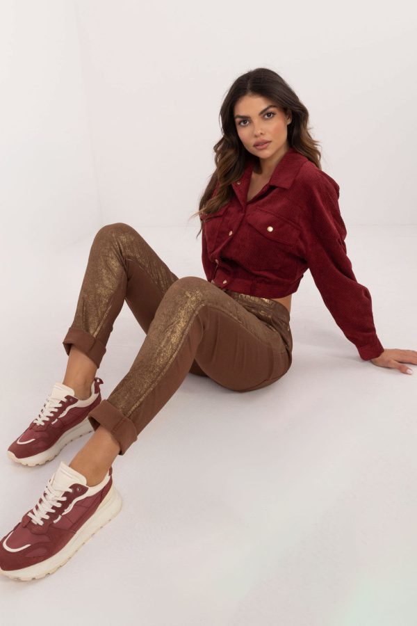 Brown Women Trousers in Pants, Trousers, Shorts with Spandex, Nylon and Viscose