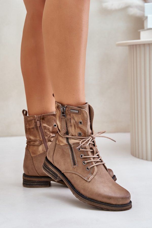 Beige Bootie in Women`s Ankle Boots & Booties with Fabric, Warmers, Footbed, Upper Height and Heel Height