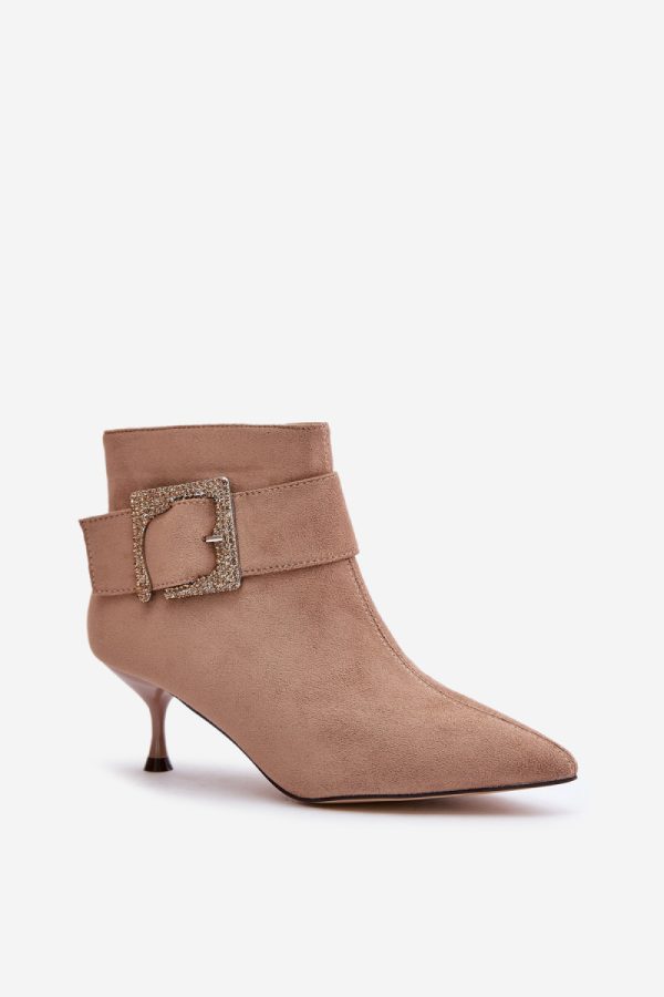 Beige Heel Boots in Women`s Ankle Boots & Booties with Fabric, Warmers, Footbed, Upper Height and Heel Height