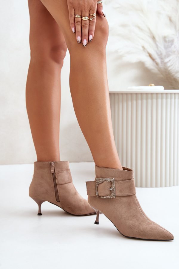 Beige Heel Boots in Women`s Ankle Boots & Booties with Fabric, Warmers, Footbed, Upper Height and Heel Height