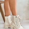 Beige Bootie in Women`s Ankle Boots & Booties with Fabric, Warmers, Footbed, Upper Height and Heel Height