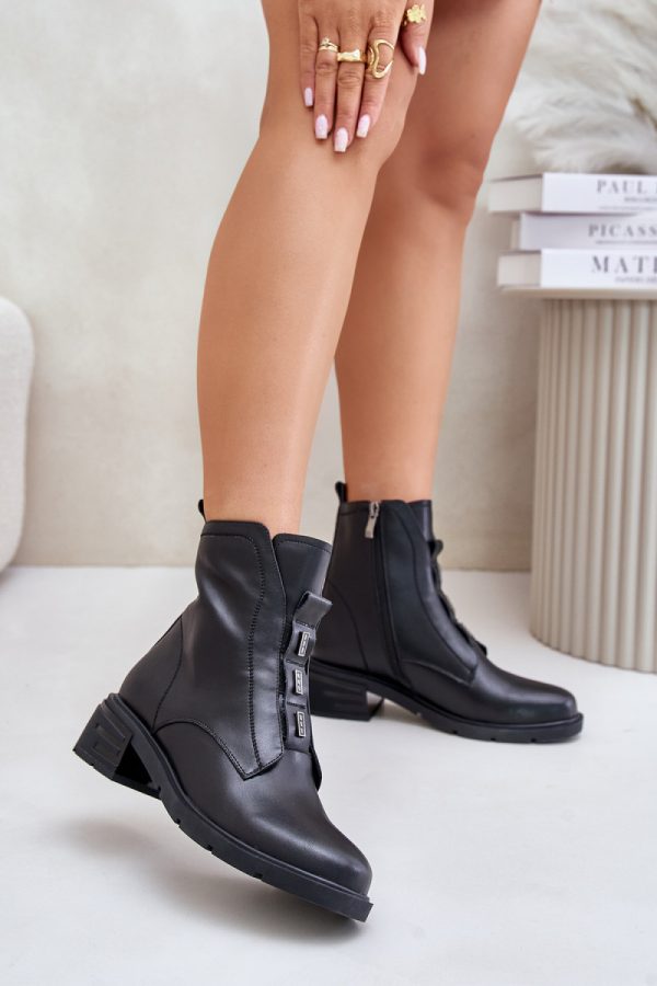 Black Boots in Women`s Ankle Boots & Booties with Fabric, Warmers, Footbed, Upper Height and Heel Height