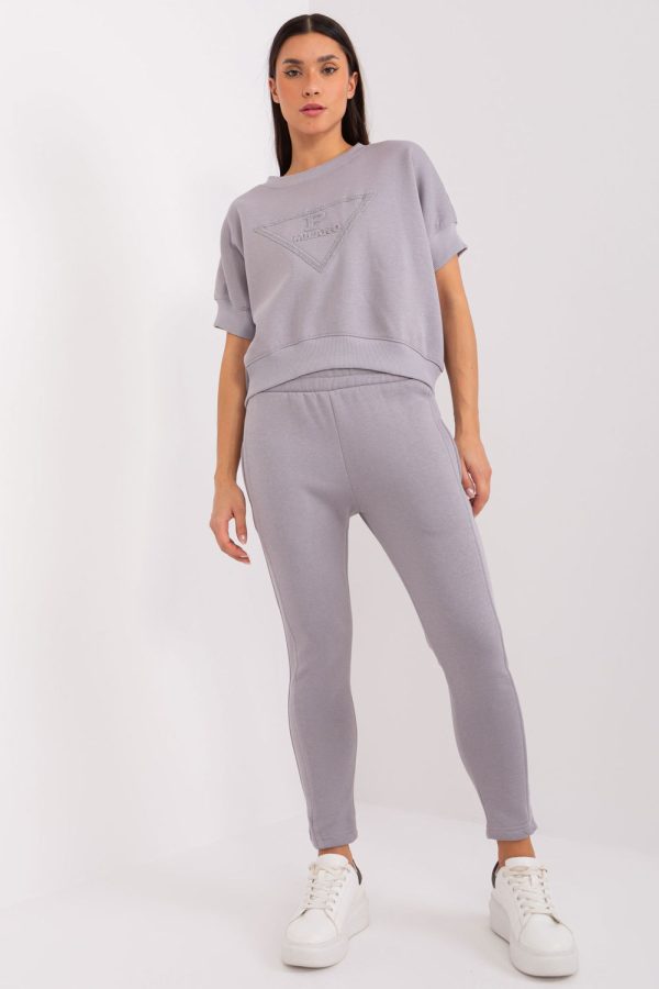 Grey Set in Pants, Trousers, Shorts with Cotton and Polyester