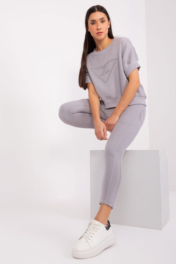 Grey Set in Pants, Trousers, Shorts with Cotton and Polyester