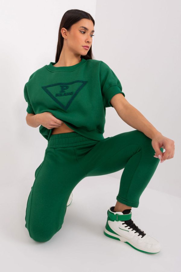 Green Set in Pants, Trousers, Shorts with Cotton and Polyester