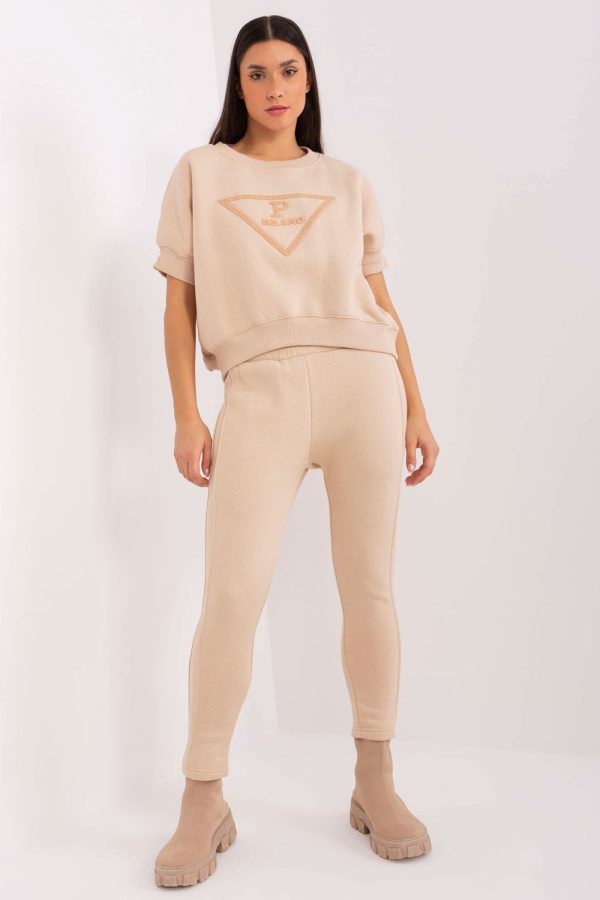 Beige Set in Pants, Trousers, Shorts with Cotton and Polyester