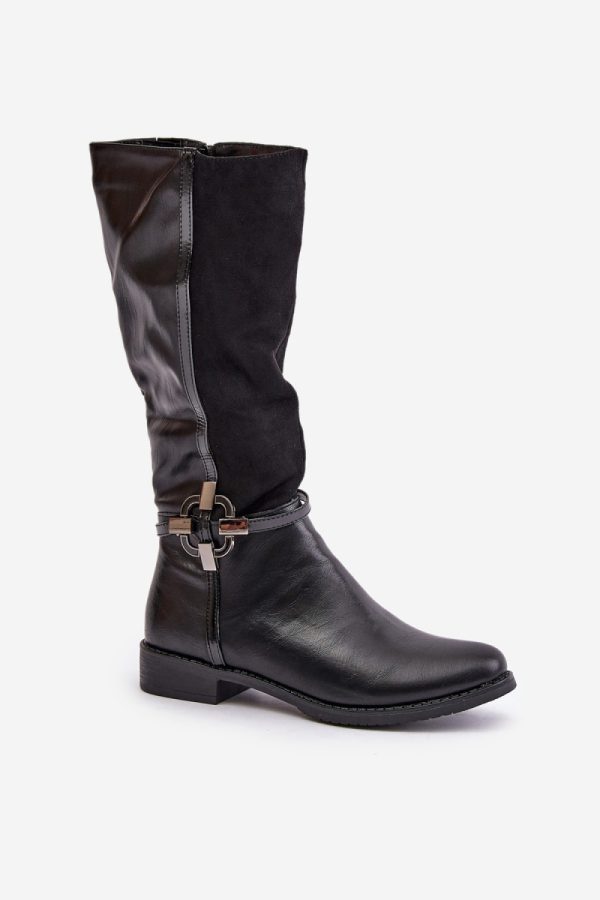 Black Thigh-Hight Boots in Over The Knee High Boots, Thigh High Boots with Fabric, Warmers, Footbed, Upper Height and Heel Height