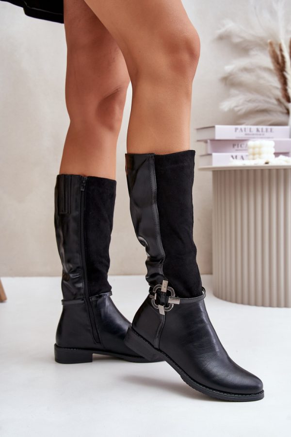 Black Thigh-Hight Boots in Over The Knee High Boots, Thigh High Boots with Fabric, Warmers, Footbed, Upper Height and Heel Height