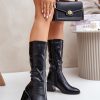 Black Heel Boots in Over The Knee High Boots, Thigh High Boots with Fabric, Warmers, Footbed, Upper Height and Heel Height