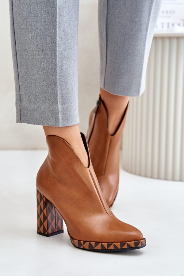 Brown Heel Boots in Women`s Ankle Boots & Booties with Fabric, Warmers, Footbed, Upper Height and Heel Height