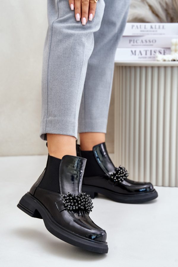 Black Boots in Women`s Ankle Boots & Booties with Fabric, Warmers, Footbed, Upper Height and Heel Height