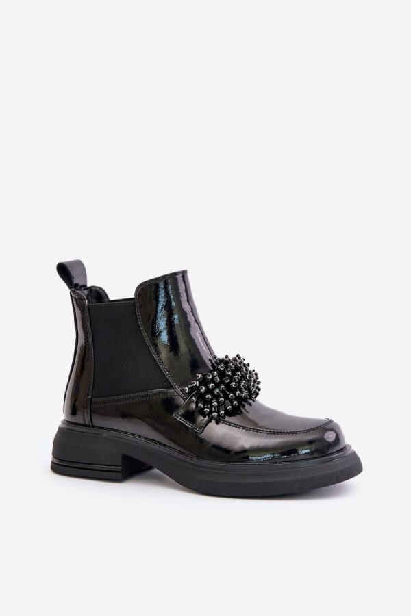 Black Boots in Women`s Ankle Boots & Booties with Fabric, Warmers, Footbed, Upper Height and Heel Height