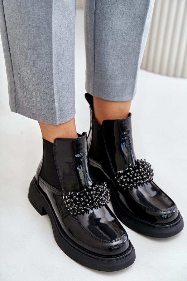 Black Boots in Women`s Ankle Boots & Booties with Fabric, Warmers, Footbed, Upper Height and Heel Height
