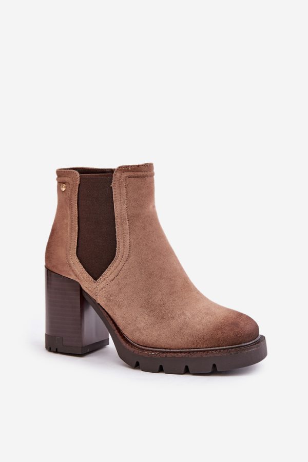 Beige Heel Boots in Women`s Ankle Boots & Booties with Fabric, Warmers, Footbed, Upper Height and Heel Height