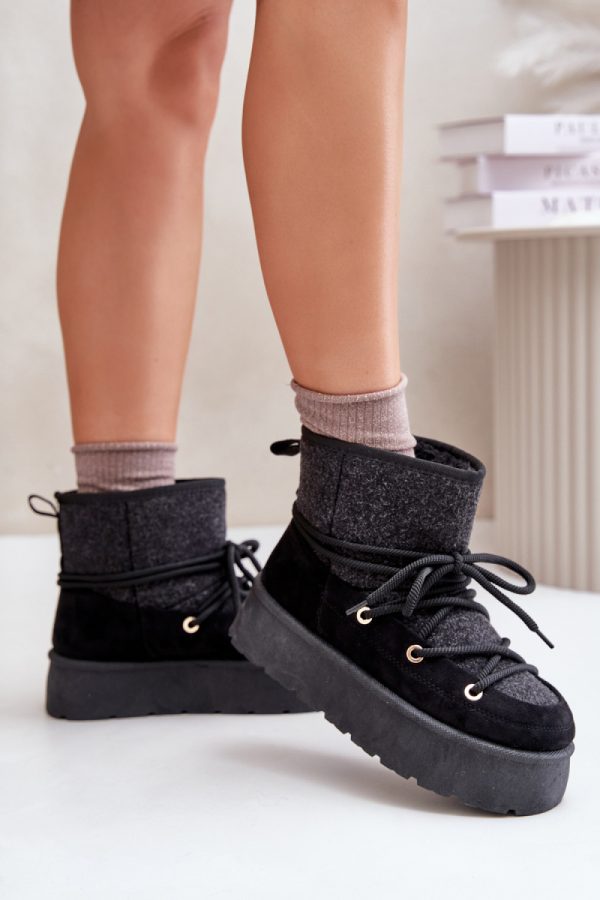 Black Snow Boots in Women`s Ankle Boots & Booties with Fabric, Warmers, Footbed, Upper Height and Platform Height