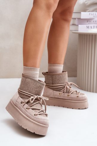 Beige Snow Boots in Women`s Ankle Boots & Booties with Fabric, Warmers, Footbed, Upper Height and Platform Height