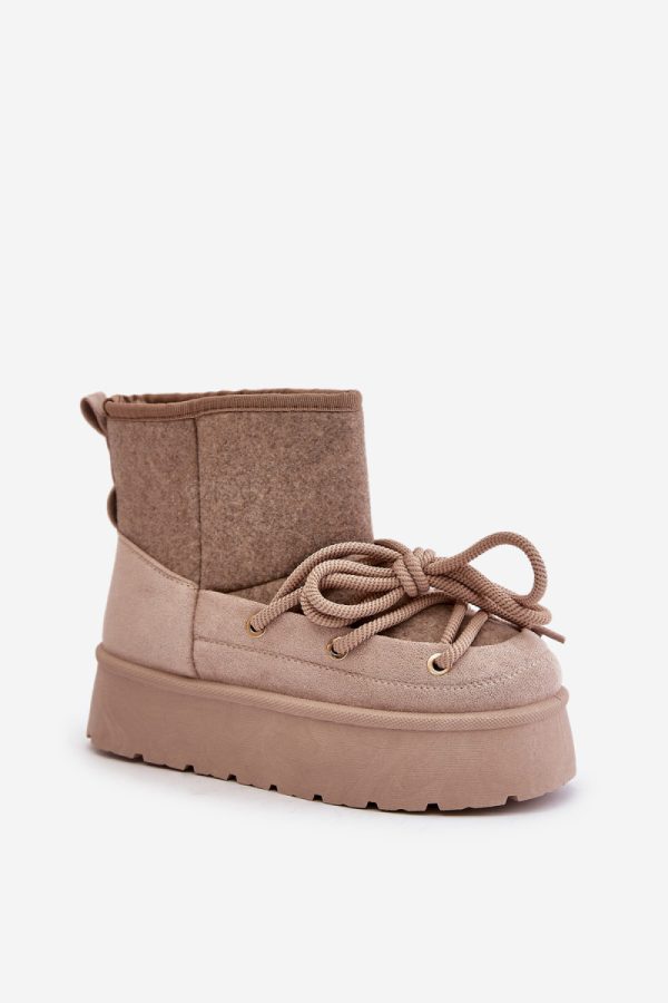 Beige Snow Boots in Women`s Ankle Boots & Booties with Fabric, Warmers, Footbed, Upper Height and Platform Height