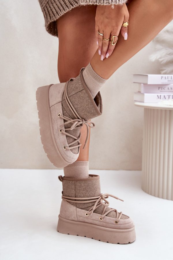 Beige Snow Boots in Women`s Ankle Boots & Booties with Fabric, Warmers, Footbed, Upper Height and Platform Height