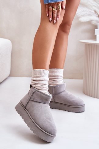 Grey Snow Boots in Women`s Ankle Boots & Booties with Fabric, Warmers, Footbed, Upper Height and Platform Height