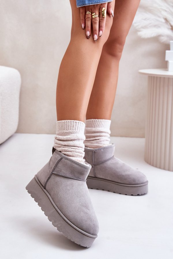 Grey Snow Boots in Women`s Ankle Boots & Booties with Fabric, Warmers, Footbed, Upper Height and Platform Height