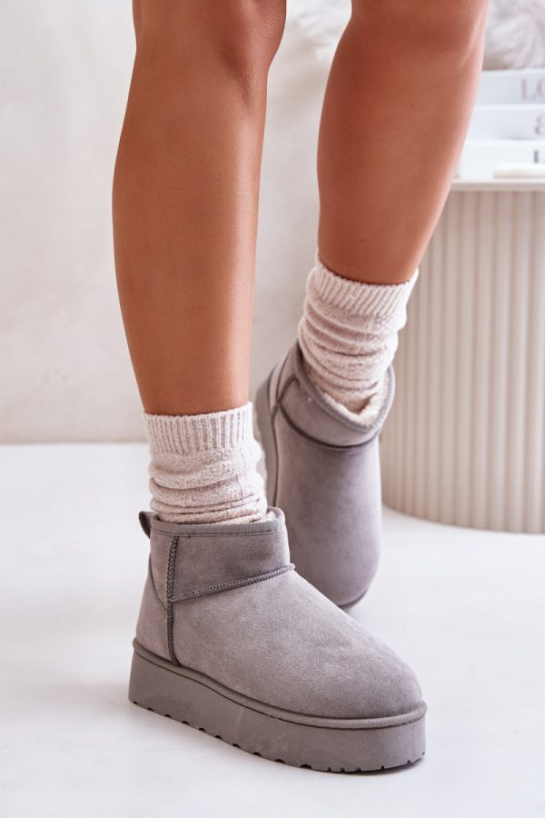 Grey Snow Boots in Women`s Ankle Boots & Booties with Fabric, Warmers, Footbed, Upper Height and Platform Height