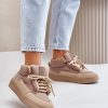 Beige Sport Shoes in Women`s Athletic Shoes, Trainers, Sneakers with Fabric, Warmers, Footbed, Upper Height and Platform Height