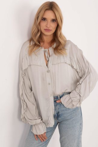 Grey Long Sleeve Shirt in Shirts For Women with Viscose