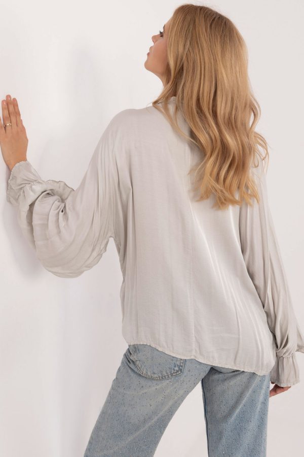 Grey Long Sleeve Shirt in Shirts For Women with Viscose