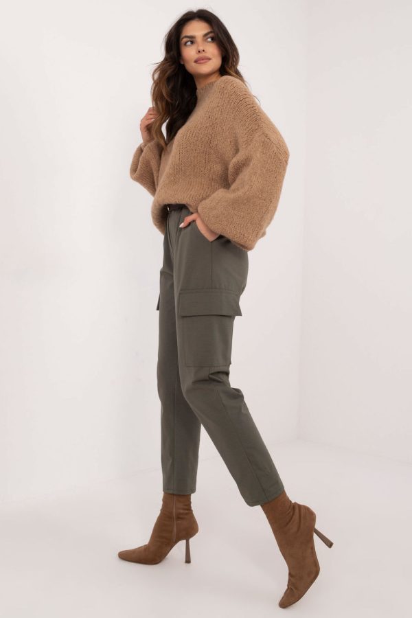 Green Women Trousers.Cotton, Spandex and Polyamide